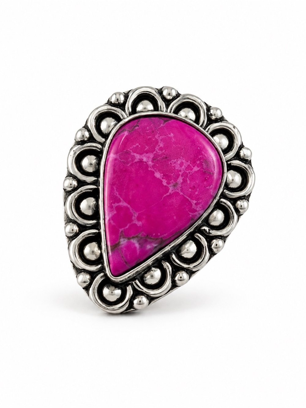 Sterling-Style Pink Teardrop Stone Statement Ring